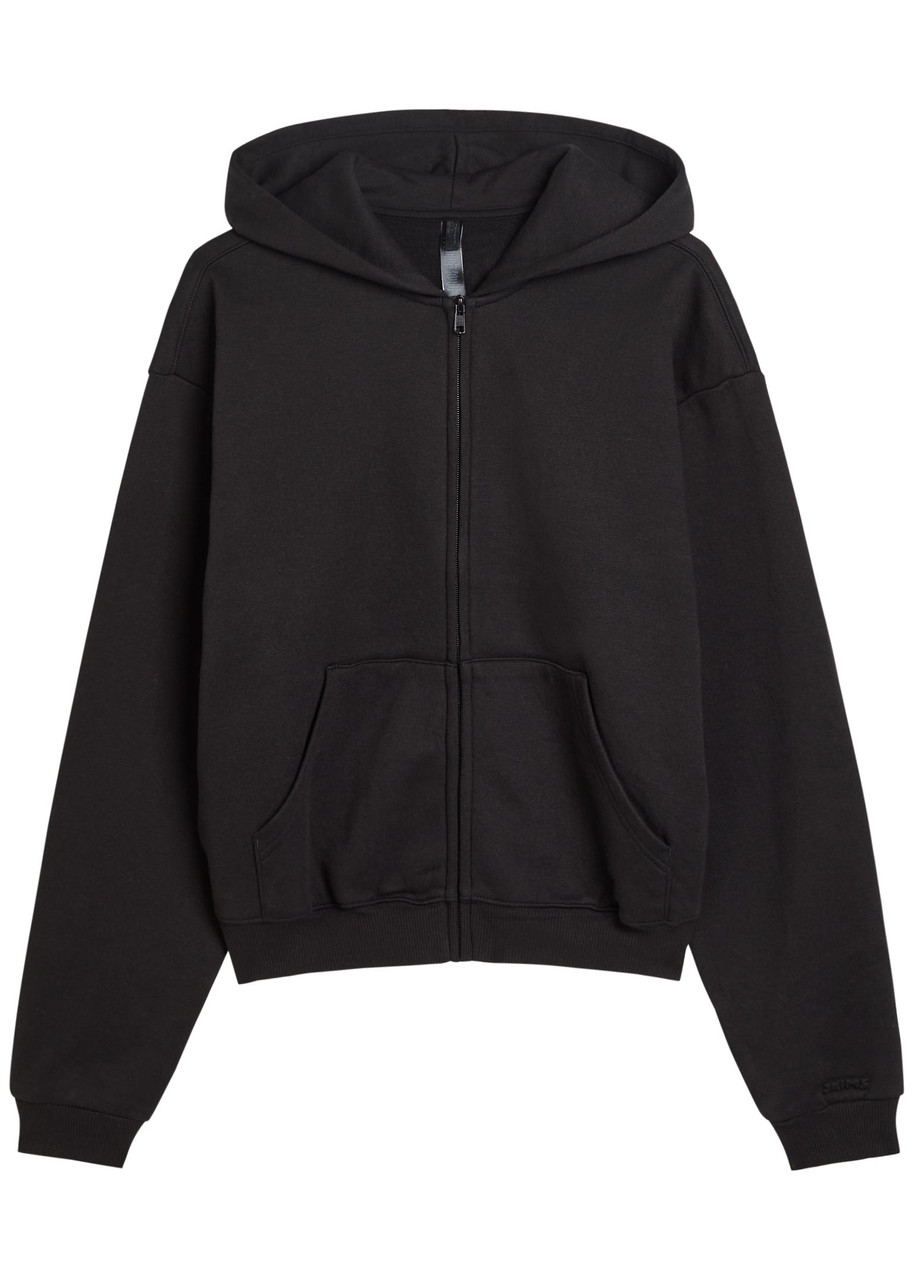 Skims Zip-up Cotton-blend Hooded Sweatshirt In Black