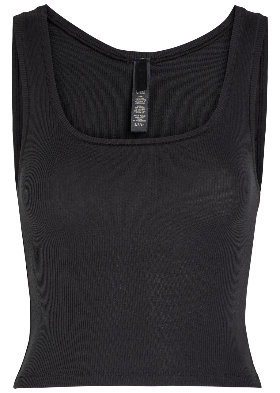 Skims Ribbed Stretch-cotton Tank In Black