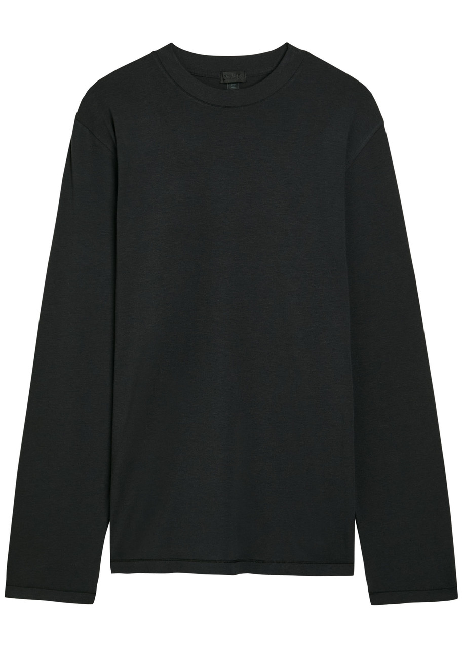 Skims Long Sleeve Modal-blend T-shirt In Black