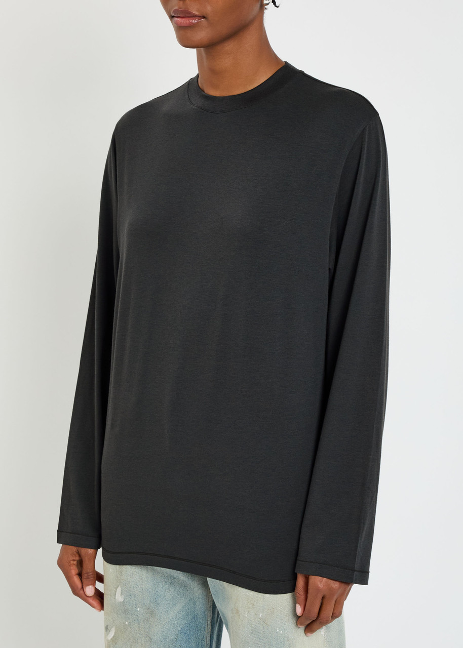 Skims Long Sleeve Modal-blend T-shirt In Black
