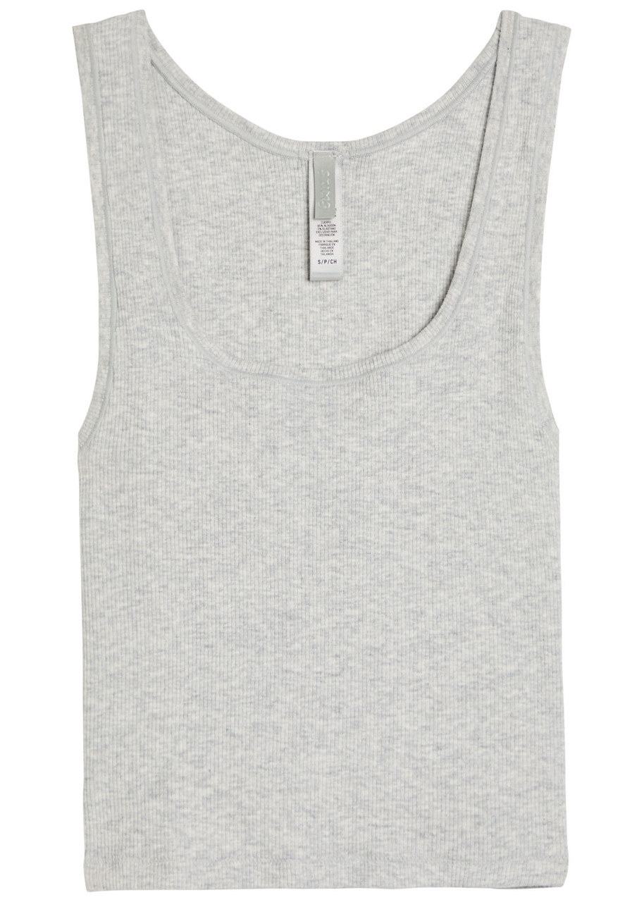 Skims Ribbed Stretch-cotton Tank In Gray