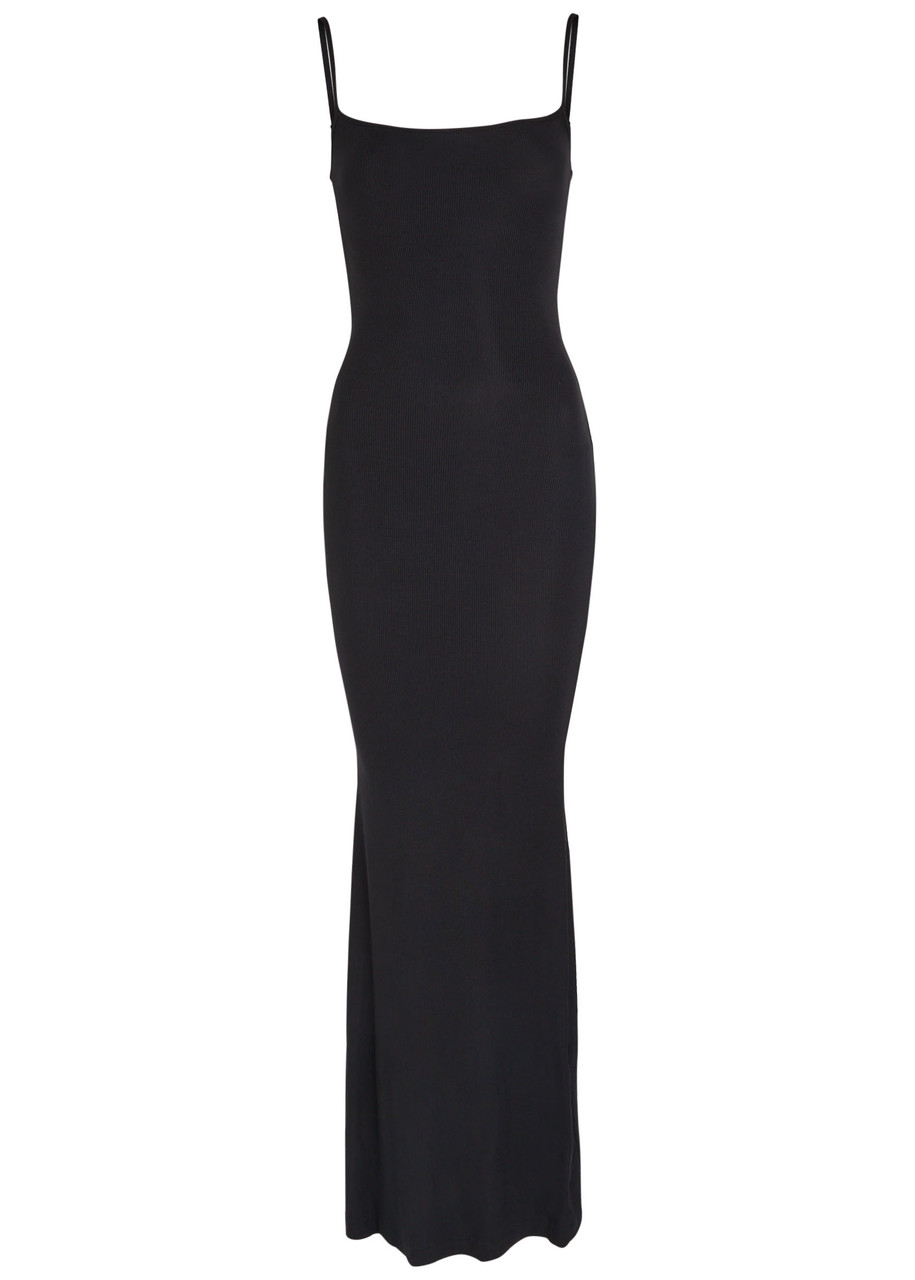 Skims Ribbed Stretch-modal Maxi Dress In Black