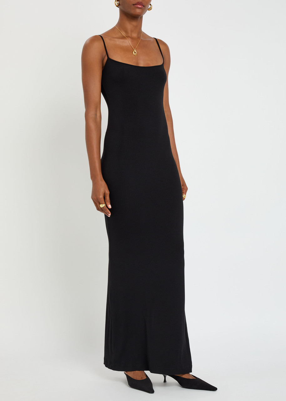 Skims Ribbed Stretch-modal Maxi Dress In Black
