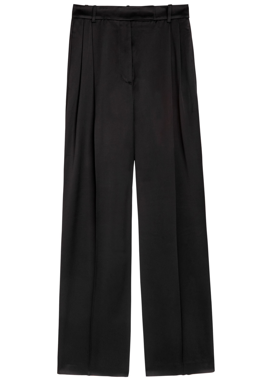 Rohe Pleated Straight-leg Satin Trousers In Black