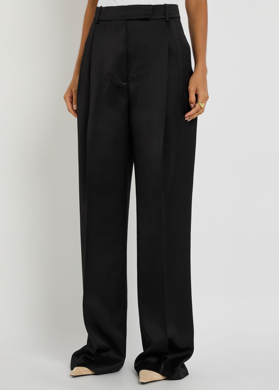 Rohe Pleated Straight-leg Satin Trousers In Black
