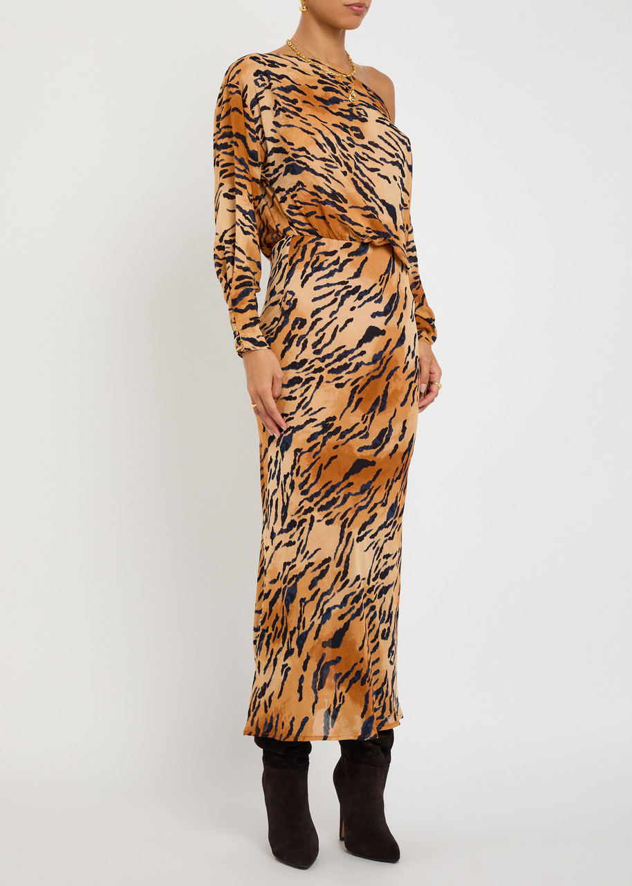 Never Fully Dressed Tilly Tiger-print Chiffon Midi Dress In Multi