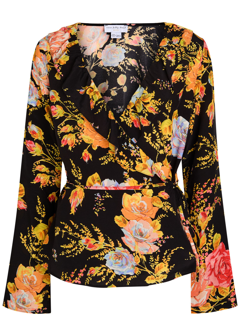 Never Fully Dressed Floral-print Chiffon Wrap Top In Multi