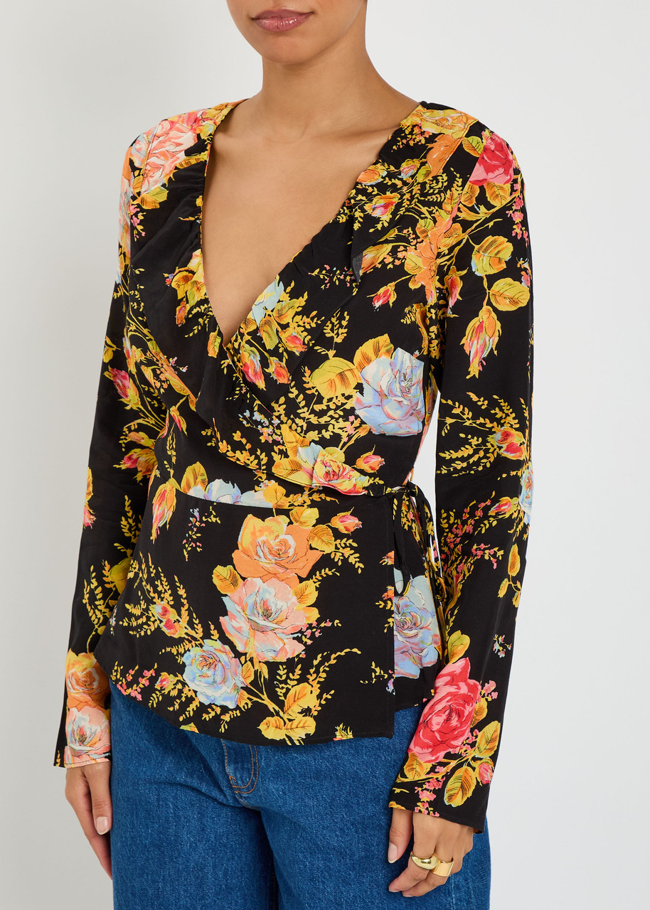 Never Fully Dressed Floral-print Chiffon Wrap Top In Multi