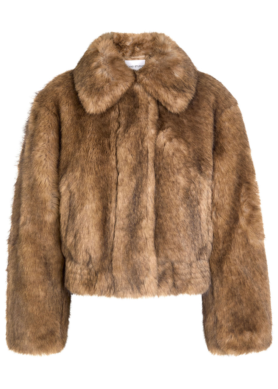 Stand Studio Lena Quilted Faux Fur Jacket In Brown