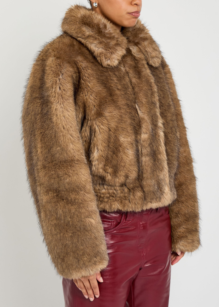 Stand Studio Lena Quilted Faux Fur Jacket In Brown