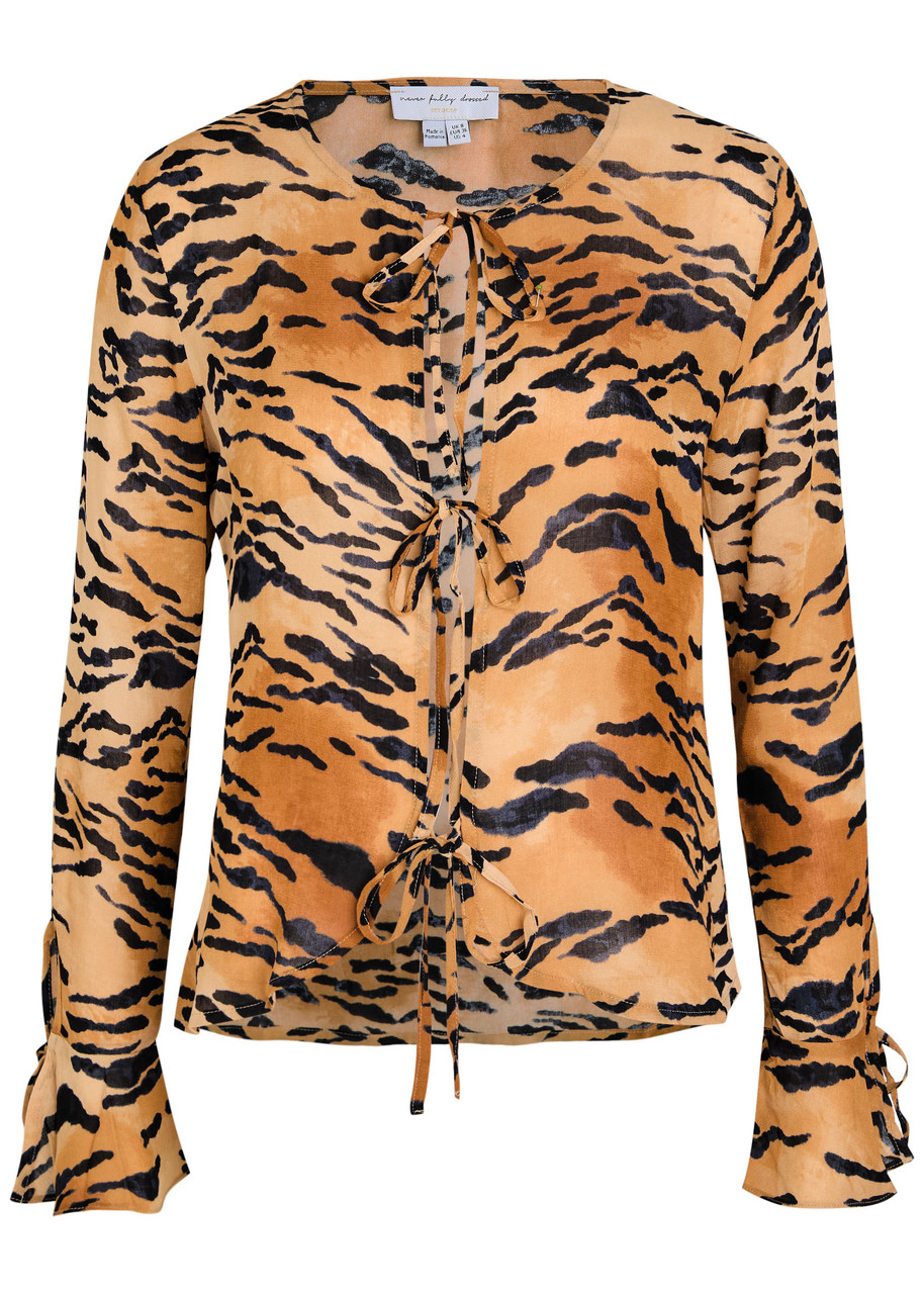 Never Fully Dressed Cali Tiger-print Chiffon top - Brown - 14 (UK14 / L)
