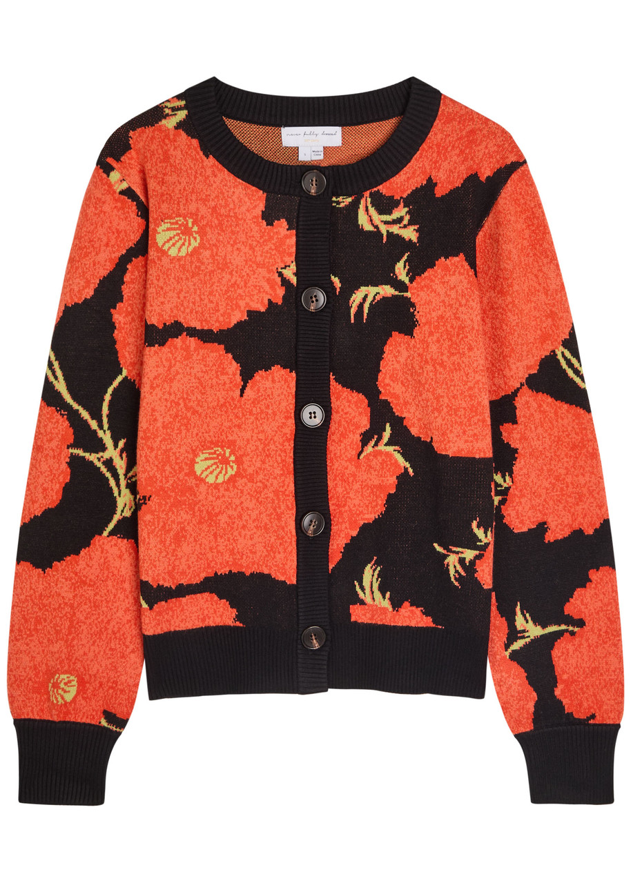 Never Fully Dressed Floral-intarsia Knit Cardigan In Orange