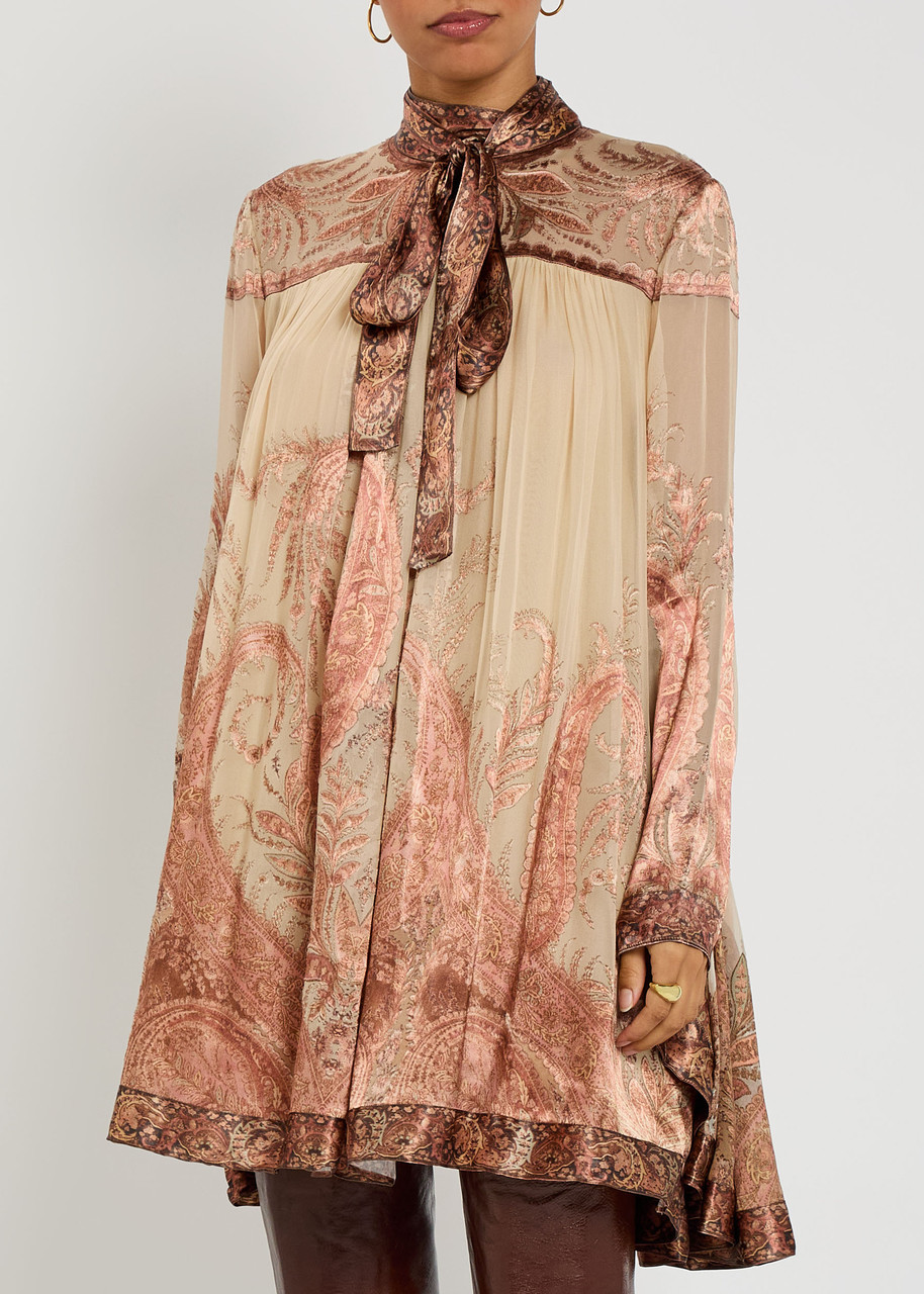 Zimmermann Hypnotic Paisley-devoré Chiffon Mini Dress In Multi