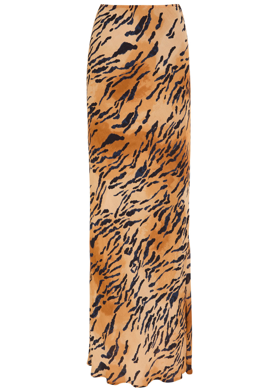 Never Fully Dressed Dorris Tiger-print Chiffon Maxi Skirt In Brown