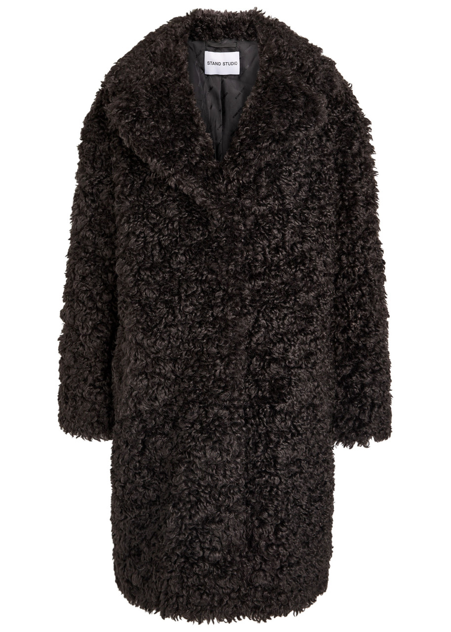 Stand Studio Camille Cocoon Faux Fur Coat In Brown