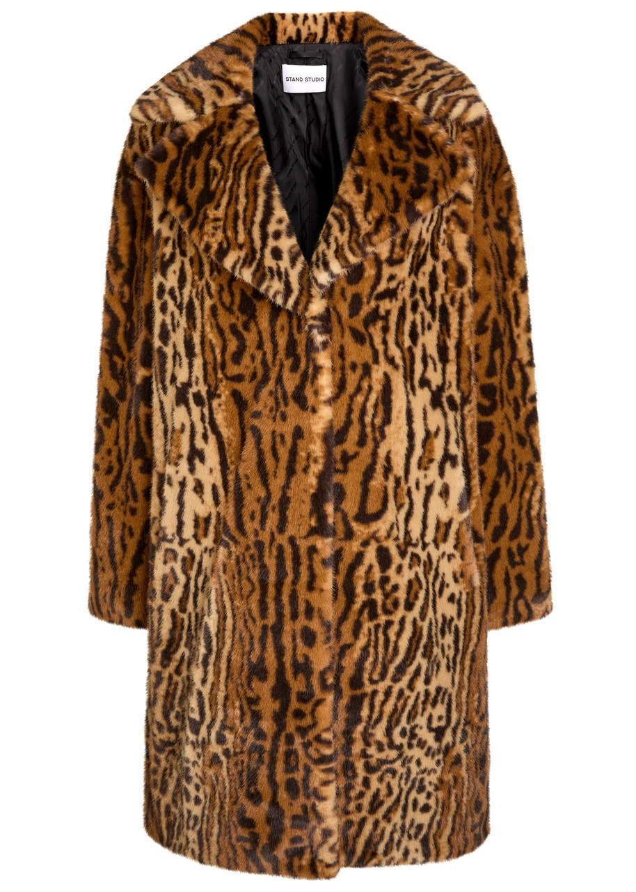 Stand Studio Camille Cocoon Leopard-print Faux Fur Coat In Brown