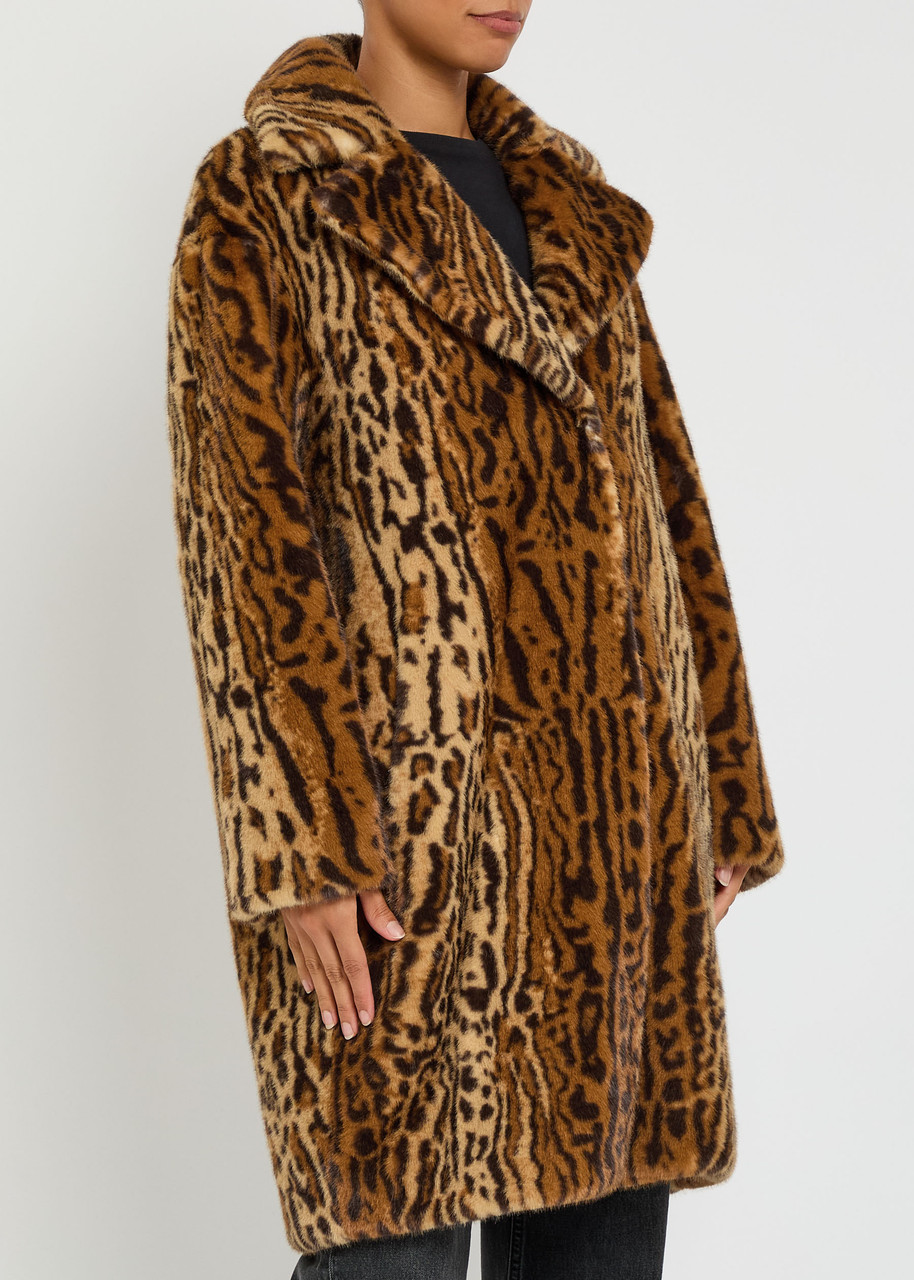 Stand Studio Camille Cocoon Leopard-print Faux Fur Coat In Brown