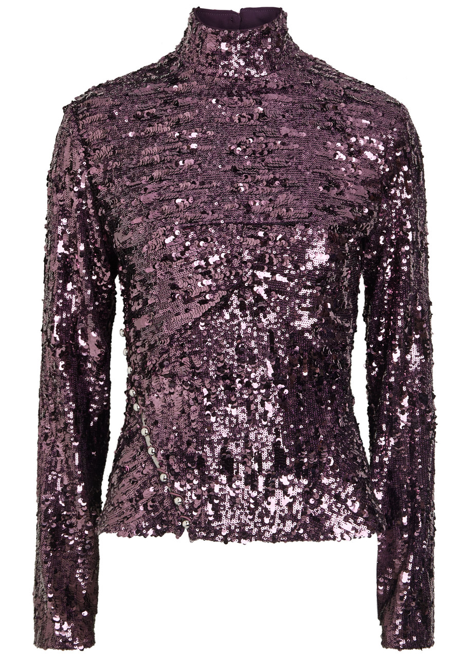 Rabanne Sequin-embellished Chiffon top - Purple - 34 (UK6 / XS)