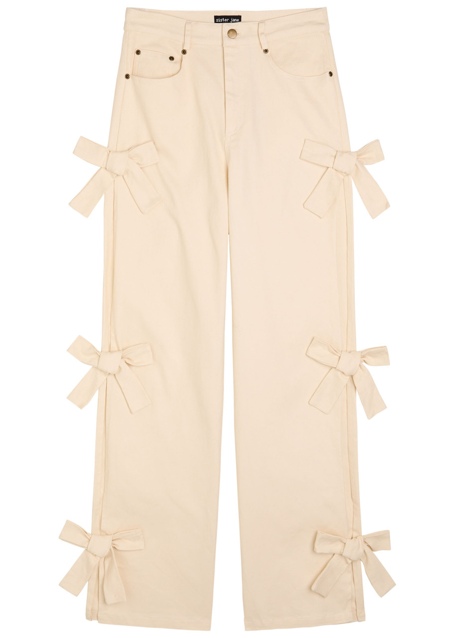 Sister Jane Bay Bow-appliquéd Straight-leg Jeans In Neutral