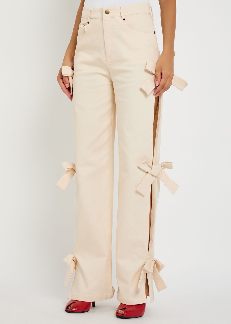 Sister Jane Bay Bow-appliquéd Straight-leg Jeans In Neutral