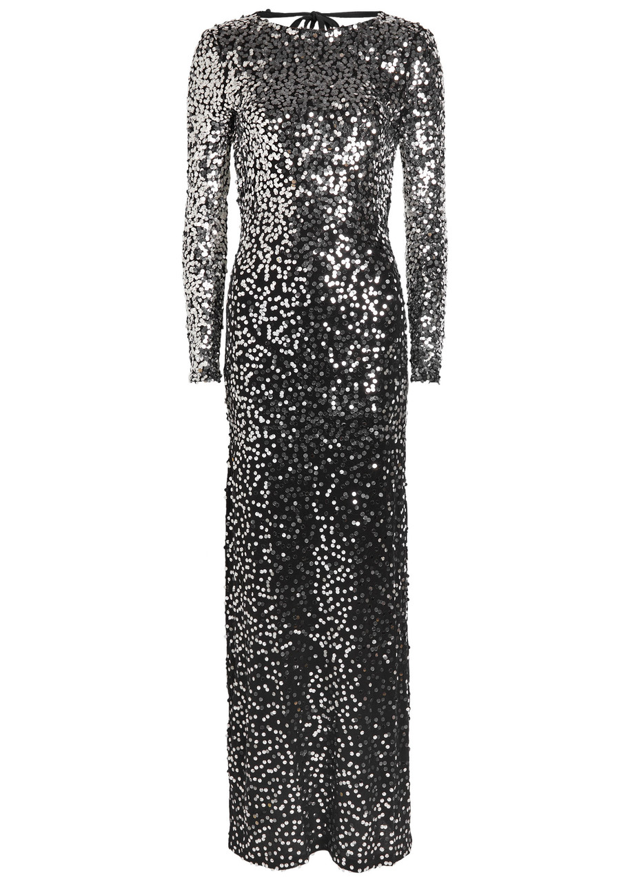 Rabanne Womens Black Sequin Second-skin Jersey Maxi Dress In Black