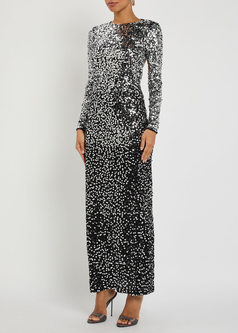 Rabanne Womens Black Sequin Second-skin Jersey Maxi Dress In Black