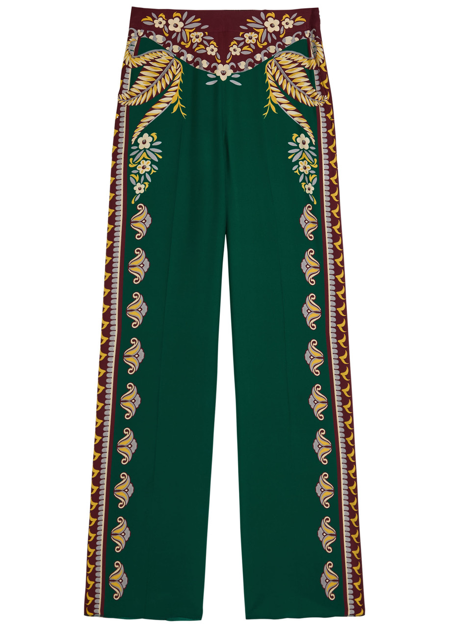 Etro Printed Straight-leg Silk Trousers In Green