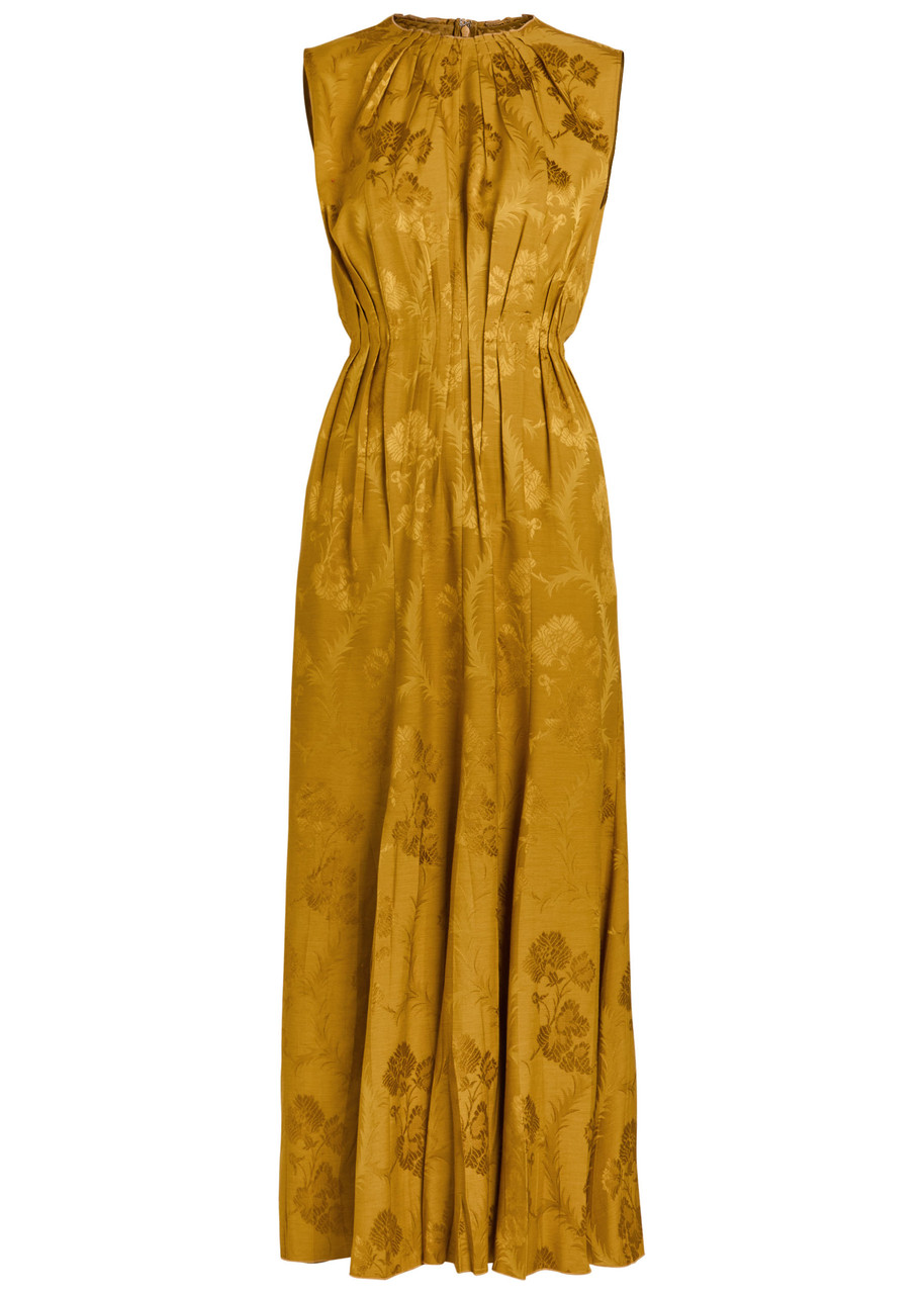 Etro Leafy Jacquard Sleeveless Midi Dress In Yellow