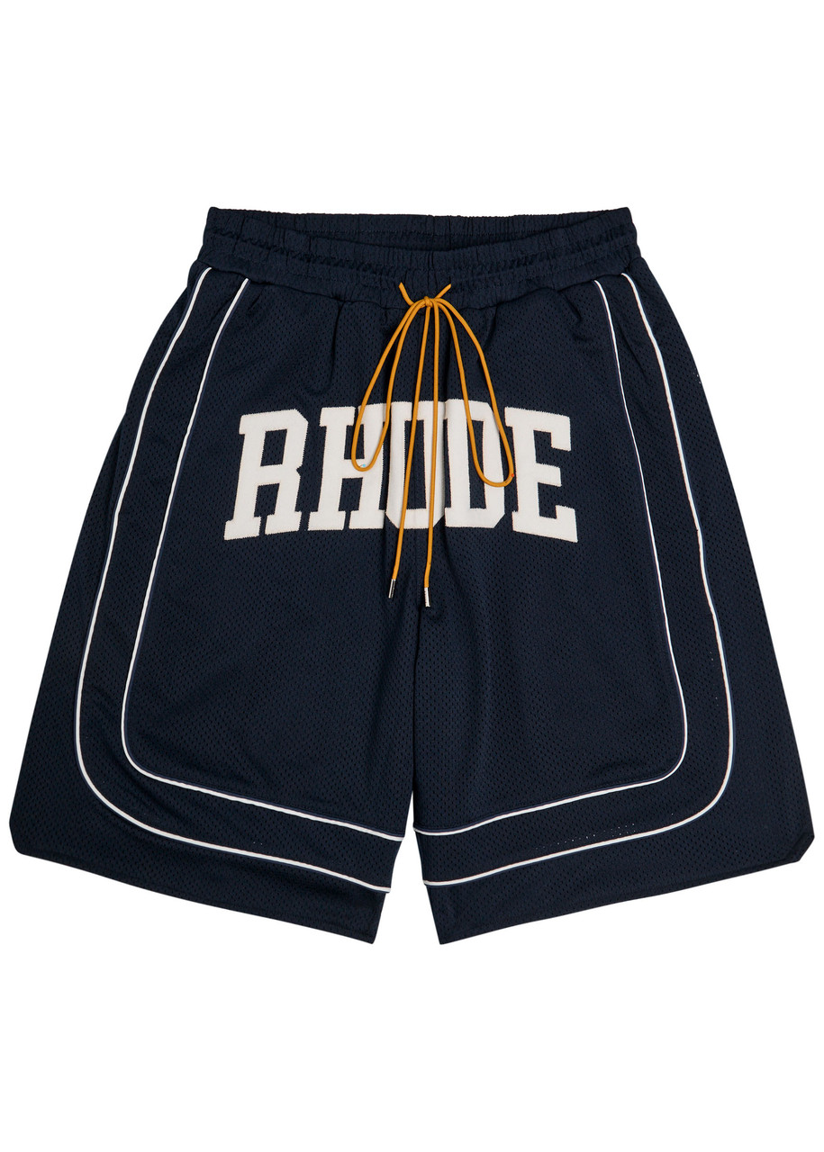 Rhude Collegiate Logo Perforated Mesh Shorts In Blue