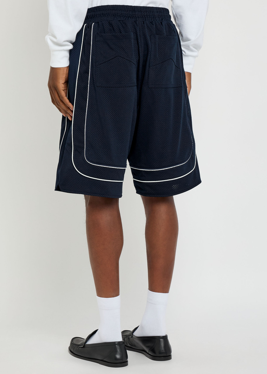  Rhude Collegiate Logo Perforated Mesh Shorts - Navy - M 