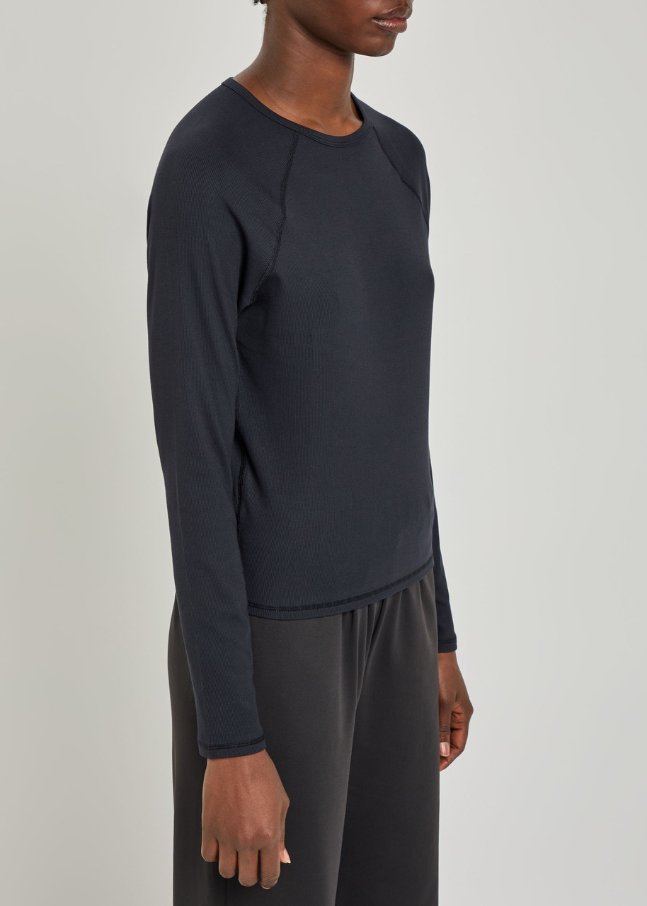 Vuori Pose Ribbed Jersey Top In Black