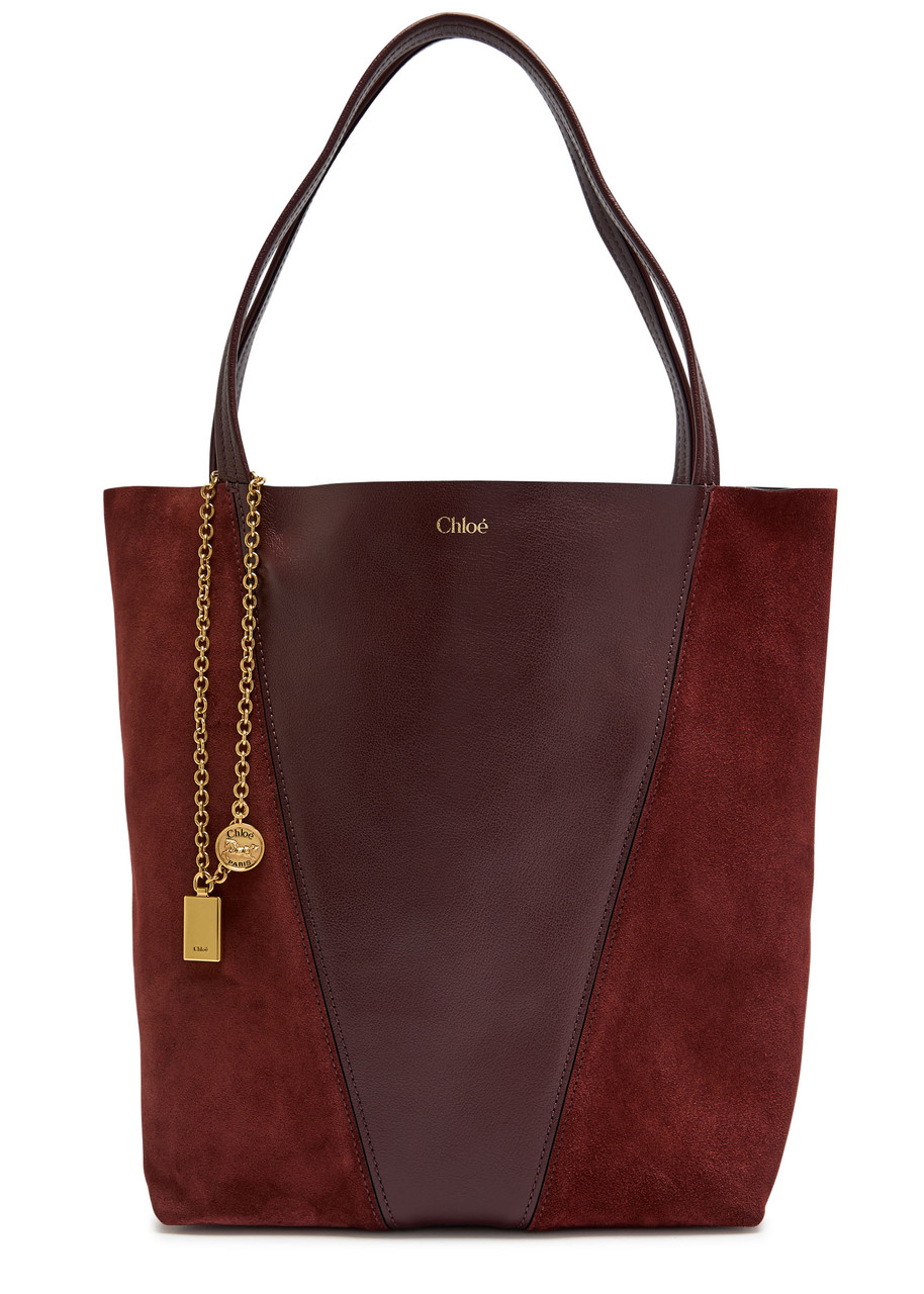 Chloe Spin Panelled Suede Tote bag - Dark Brown - One Size