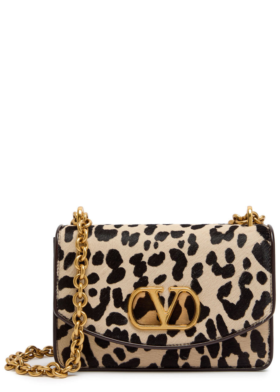 Valentino Garavani Vain Small Cow-print Leather And Calf-hair Shoulder Bag In Multi