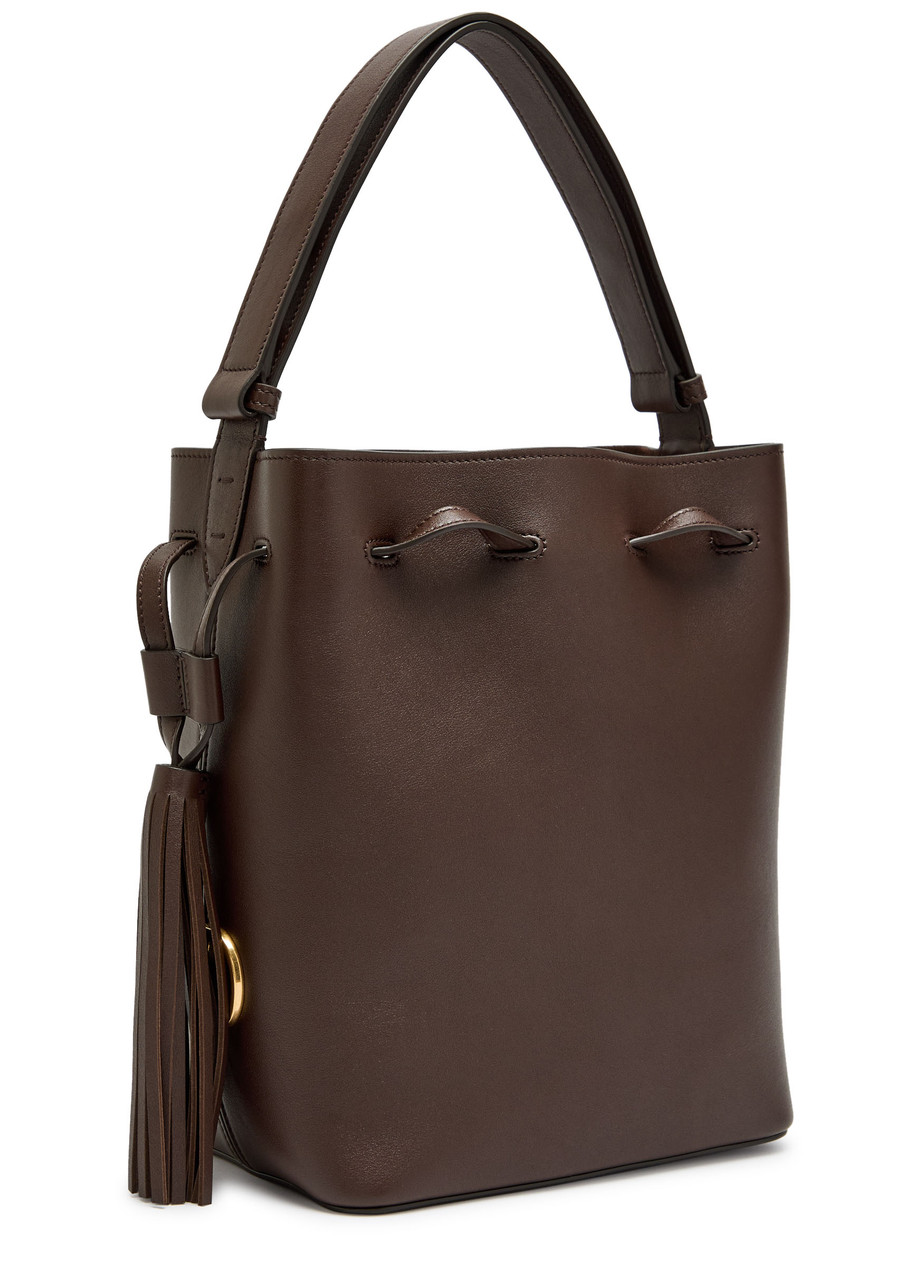 Valentino Drawstring Tassel-embellished Leather Shoulder Bag In Brown