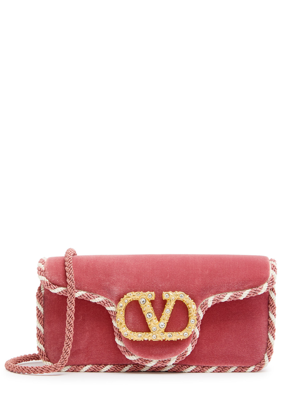 Valentino Garavani Locó Embellished Velvet Clutch - Pink - One Size