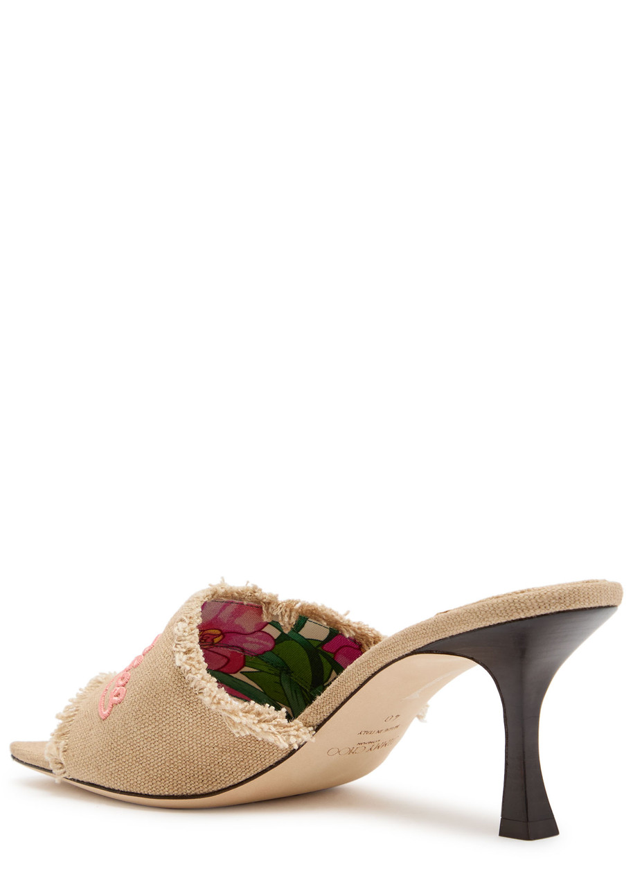 Jimmy Choo 70mm Alexia Embroidered-logo Sandals In Brown