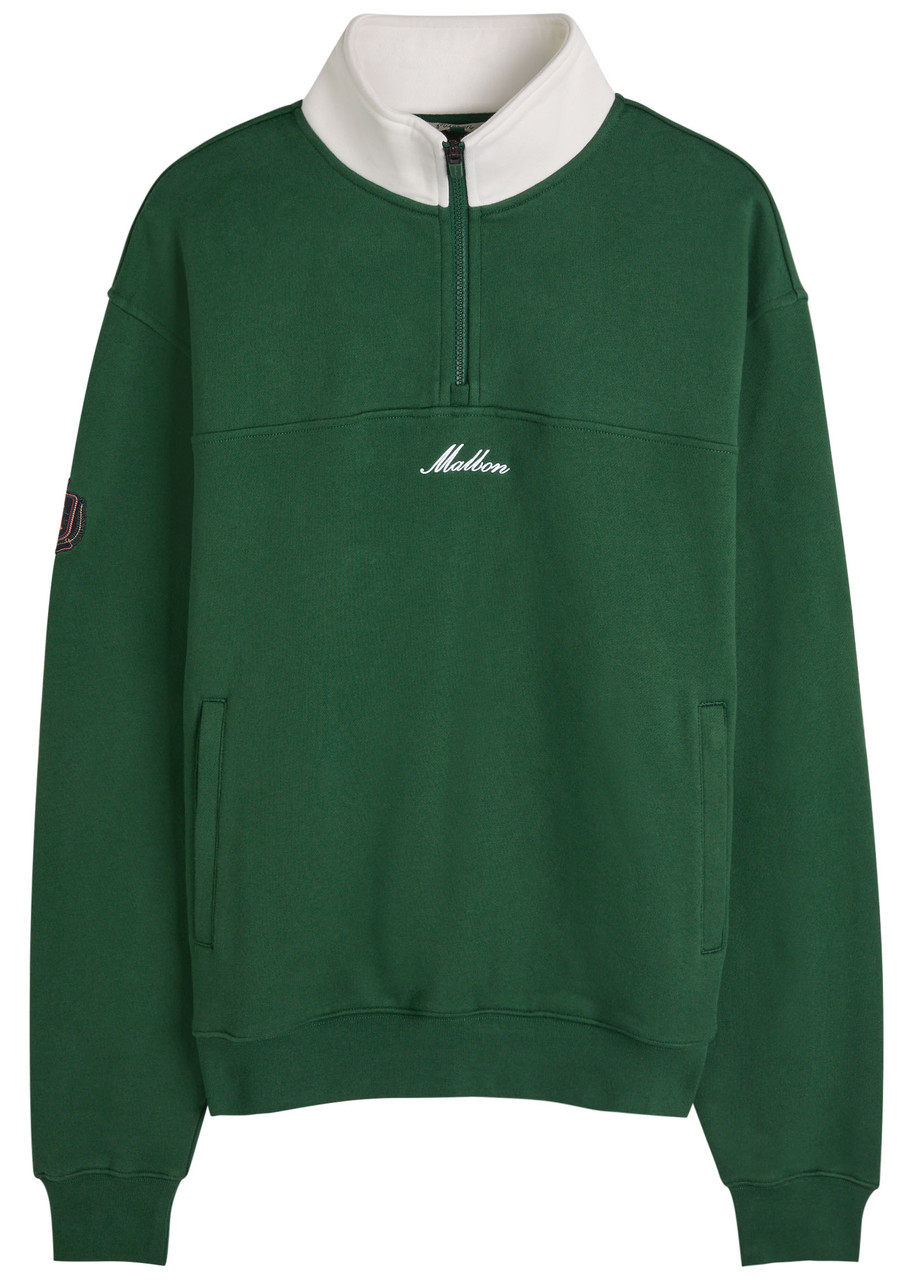 Malbon Milton Logo-embroidered Half-zip Cotton Sweatshirt In Green