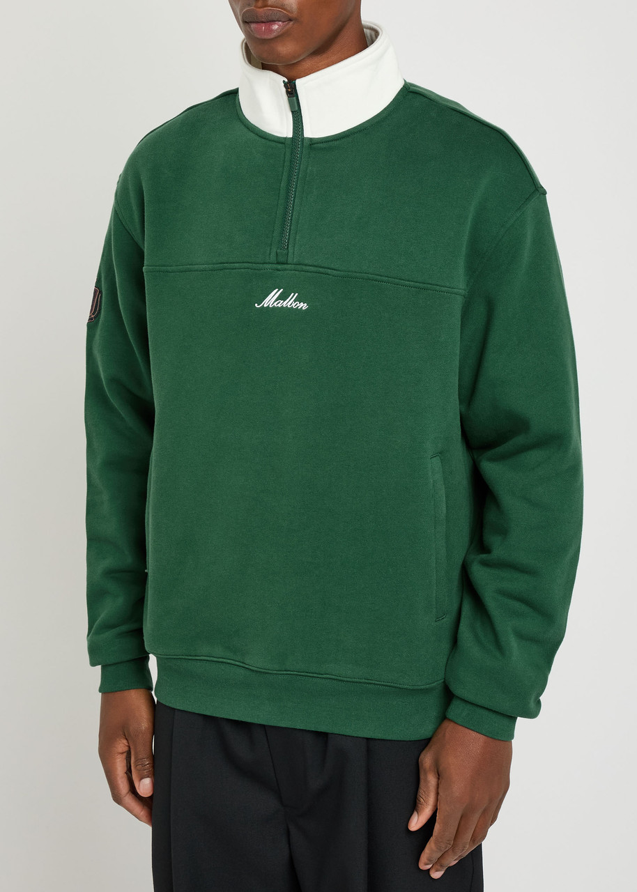 Malbon Milton Logo-embroidered Half-zip Cotton Sweatshirt In Green