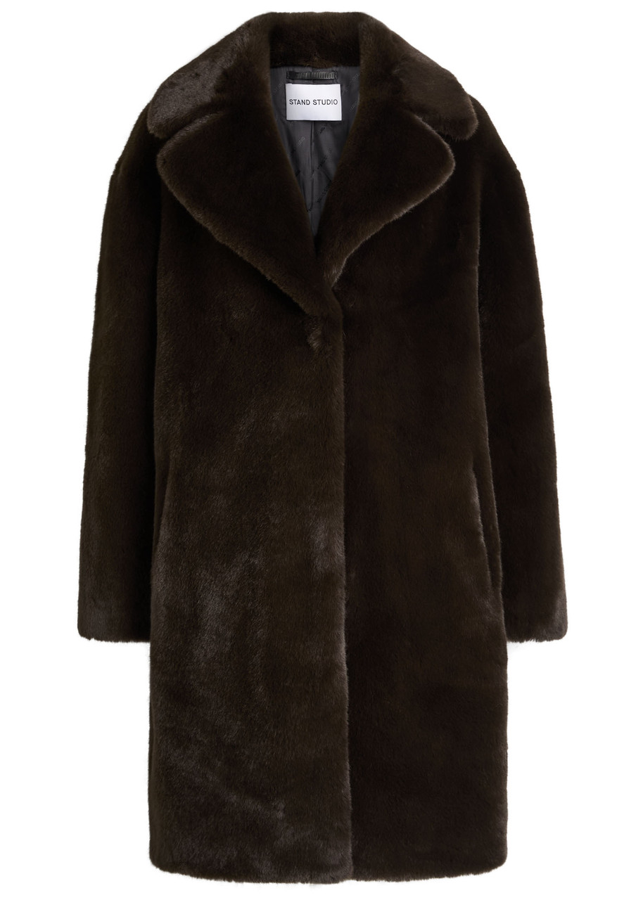 Stand Studio Camille Cocoon Leopard-print Faux Fur Coat In Brown