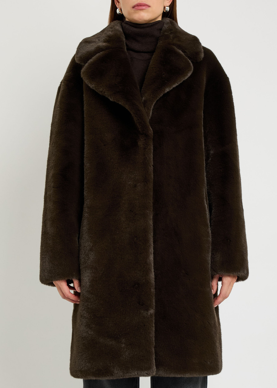 Stand Studio Camille Cocoon Leopard-print Faux Fur Coat In Brown