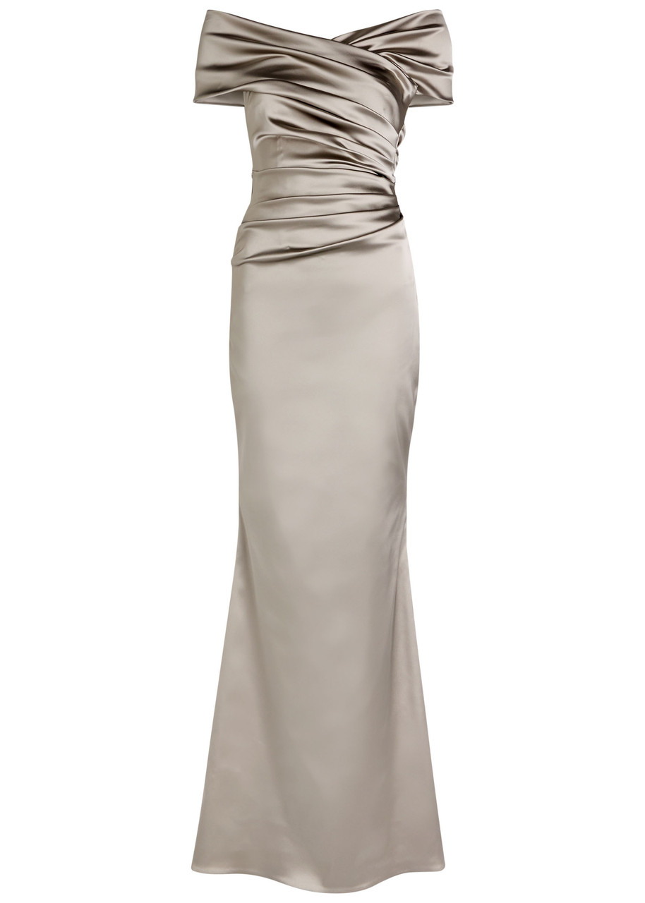 Talbot Runhof Ruched Satin Gown - Oyster - 36 (UK10 / S)