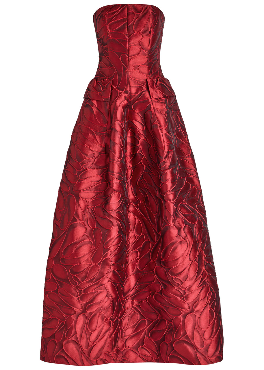 Talbot Runhof Patterned-jacquard Woven Gown In Red