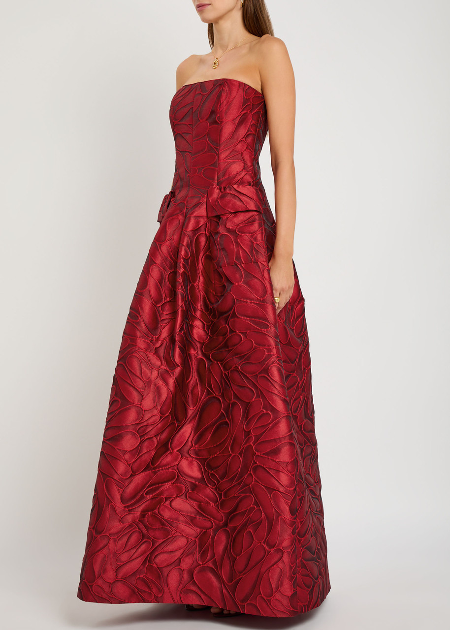 Talbot Runhof Patterned-jacquard Woven Gown In Red