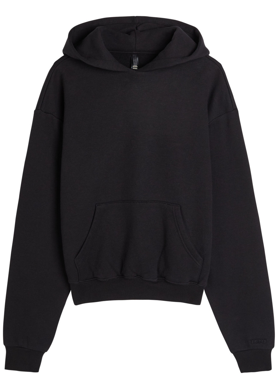 Skims Cotton-blend Hooded Sweatshirt In Black