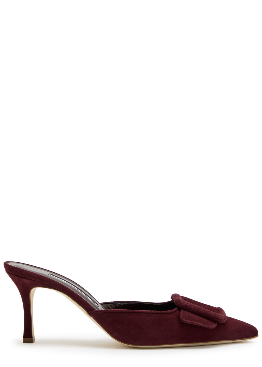 Manolo Blahnik Maysale 70 Suede Mules In Burgundy