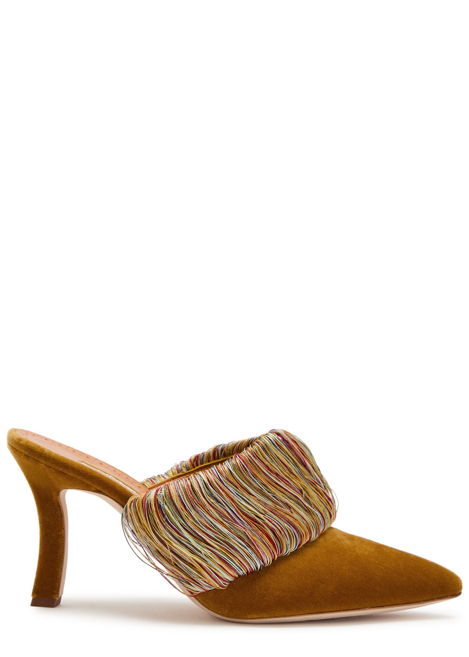 Manolo Blahnik Caldean 90 Embellished Velvet Mules In Multi