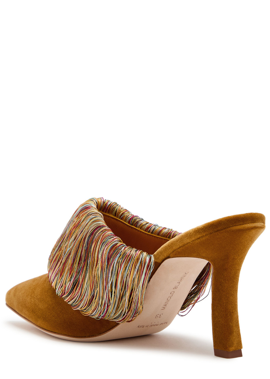 Manolo Blahnik Caldean 90 Embellished Velvet Mules In Multi
