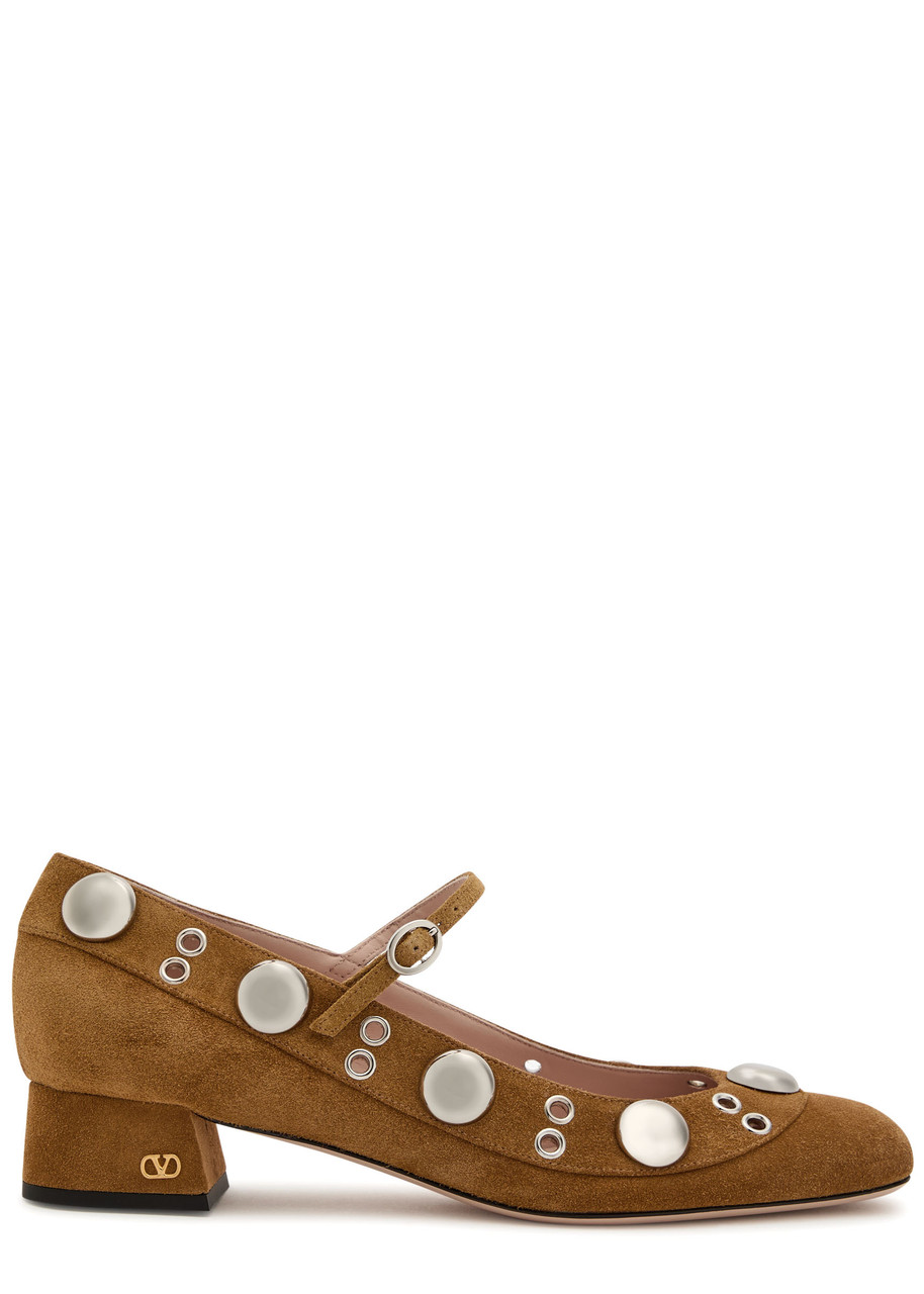 Valentino Garavani Nellcote Stud-embellished Suede Ballet Pumps - Tan