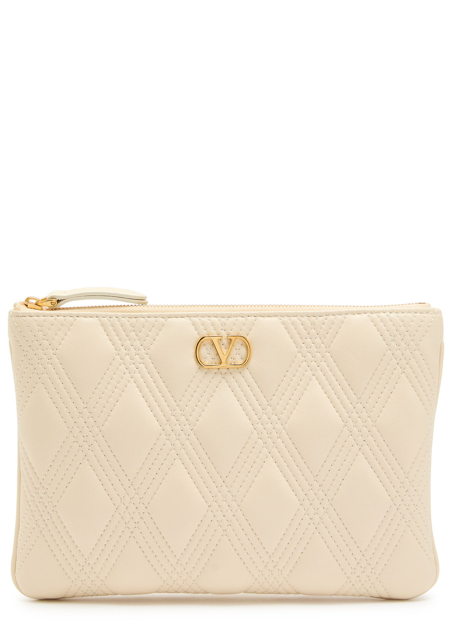 Valentino Garavani Quiltie 67 Medium Leather Pouch - Ivory - One Size