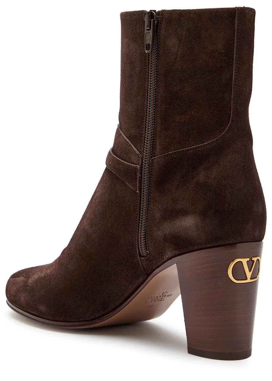Valentino Pattie Suede Ankle Boot In Brown